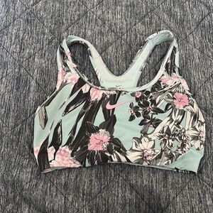 Nike Black and Pink Sports Bra with Racerback Design